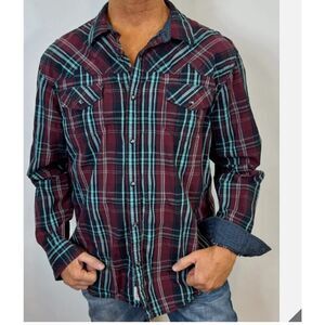 Brad Paisley Moonshine Spirit Button Down Pearl Snaps Shirt Plaid Western Medium